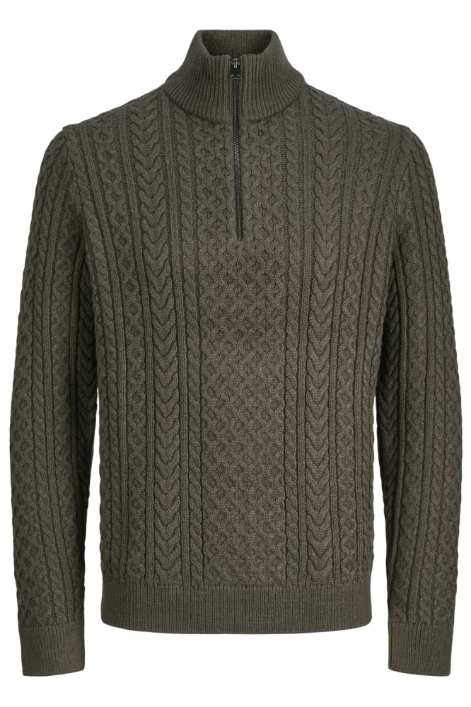 JPRBLUSEAN KNIT CABLE HALF ZIP SN 12283487 BLACK OLIVE